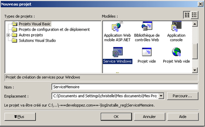 Creer un nouveau projet de type Service Windows